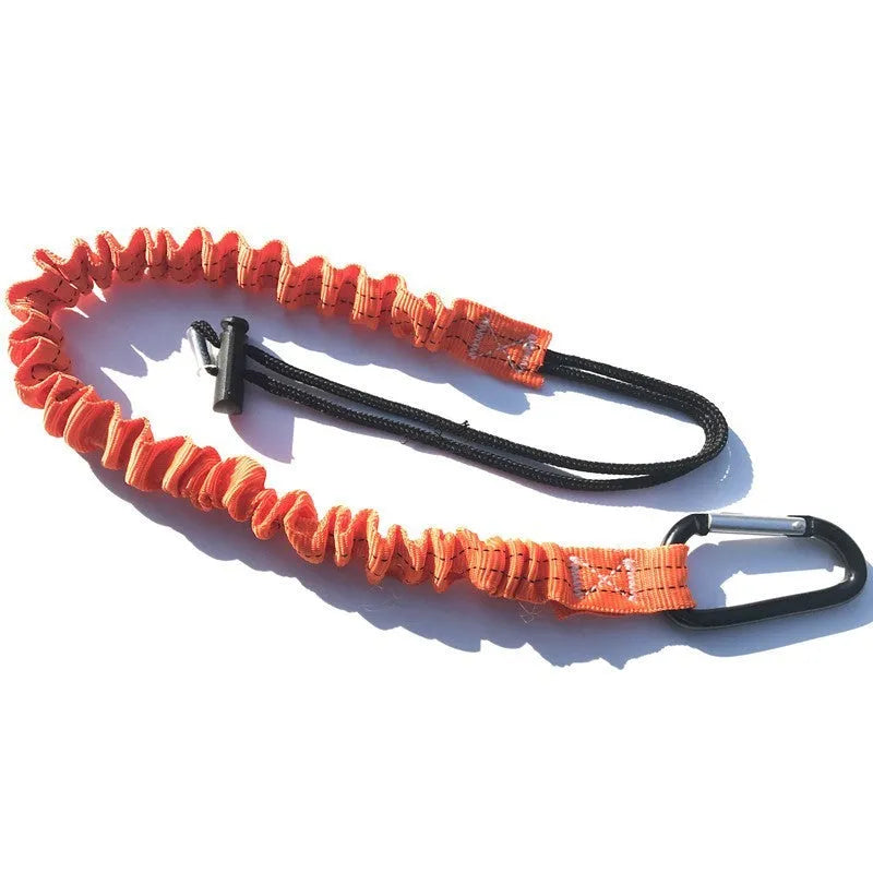 Orange fishing rod safety rope showing 90cm length and connection points