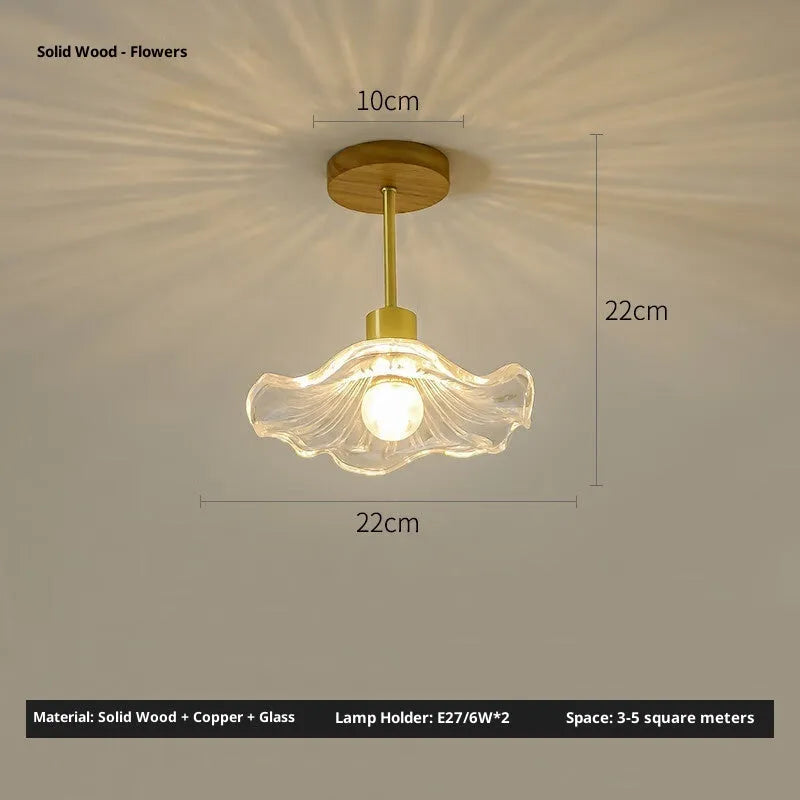 Japanese style log walnut colour brass ceiling lamp for entrance hallway with tricolour light function