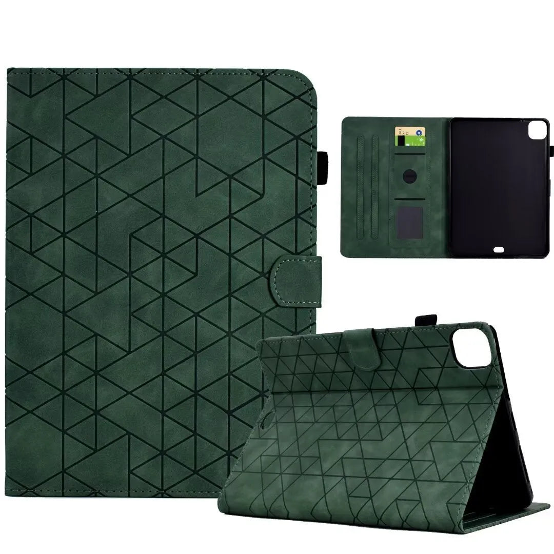 Leather iPad case with card holder showing diamond pattern in black colour
