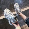Trendy casual heightening sneakers in microfiber leather, solid colour black, newspaper trifle bottom outsole