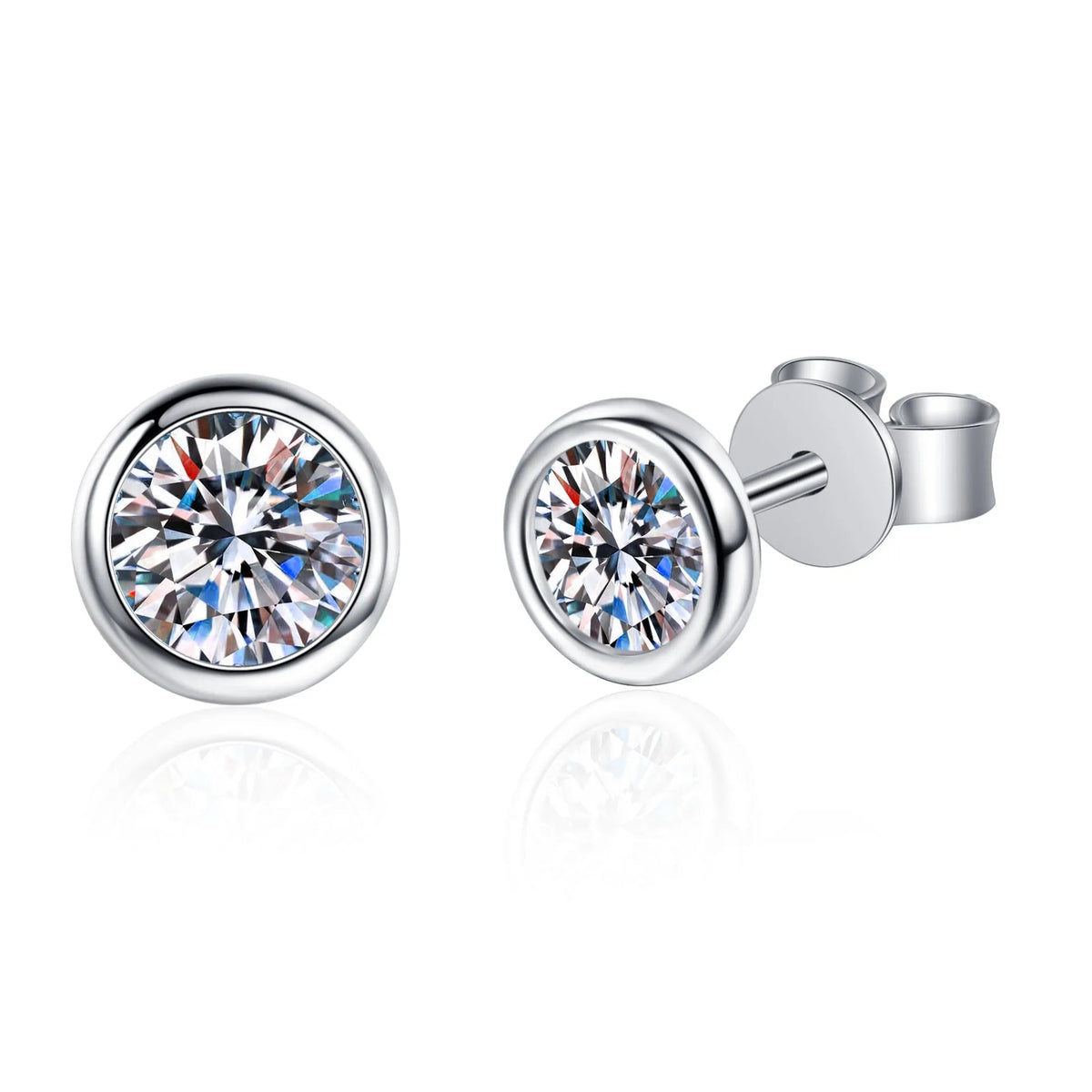 A pair of sterling silver earrings with geometric design and a choice of moissanite or zircon stone.