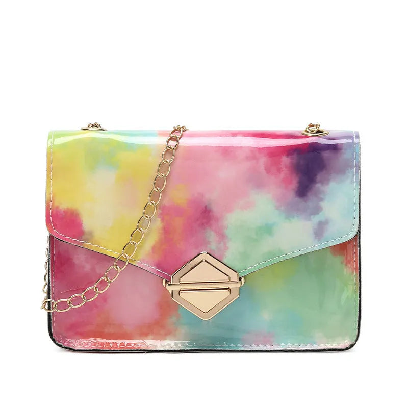 Rainbow Cloud Mist chain bag clamshell handbag PU leather crossbody in light gray with snake texture and chain detail