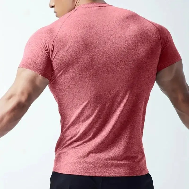 Men's tight stretch quick-drying round neck short sleeve t-shirt in multiple colours