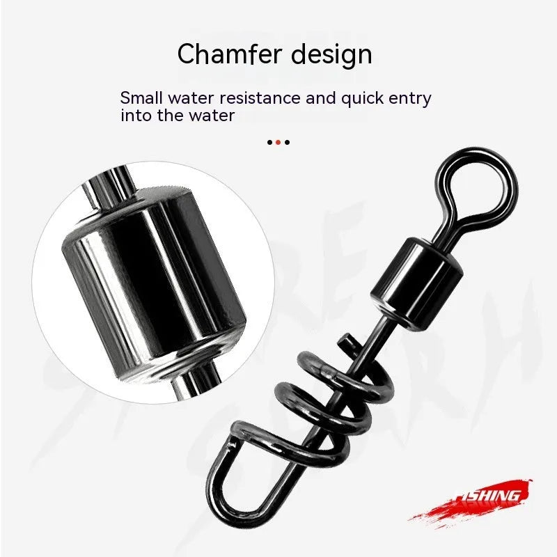 Stainless steel fishing swivel connector with 8-shaped ring design in various colour-coded sizes
