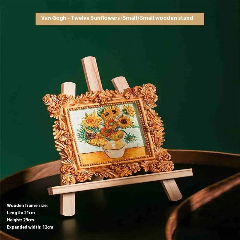 DIY oil painting kit showing epoxy pottery base, propylene pigments and brushes for creating famous art reproductions
