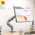 F80-XV gray robotic arm monitor bracket on desk with aluminium alloy frame and ABS plastic parts