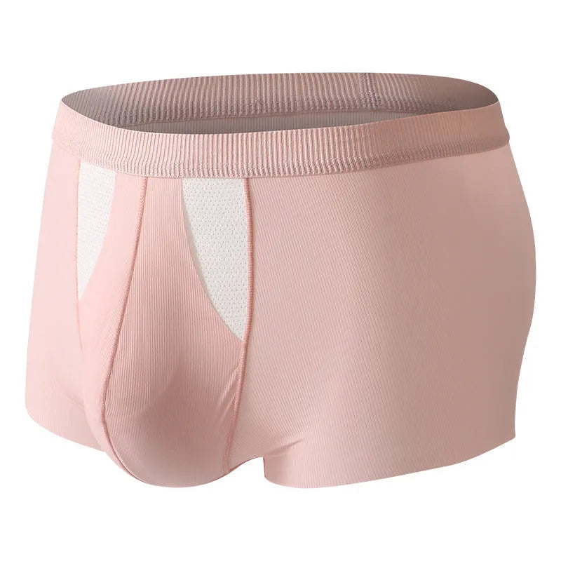 Ice silk underwear shorts with double-layer hole bag design for dry and wet separation