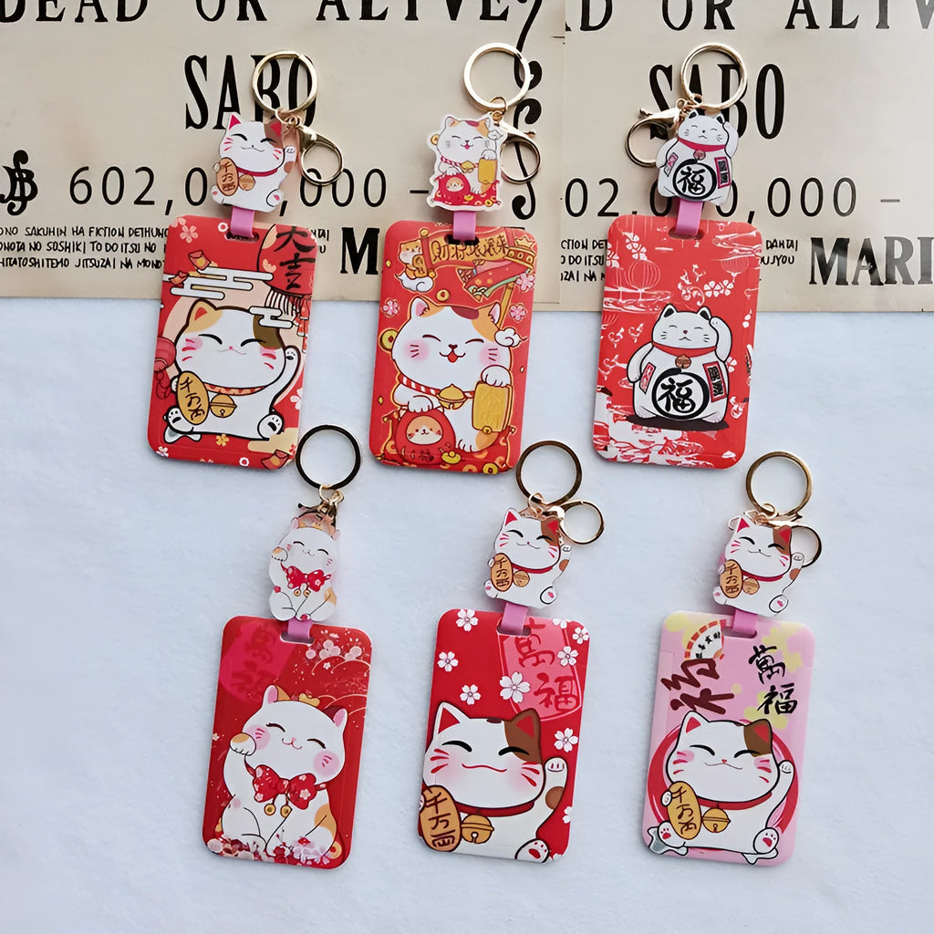 Lucky Cat Tens of Thousands of Blessings certificate in plastic sleeve with ferrule pendant, cartoon style