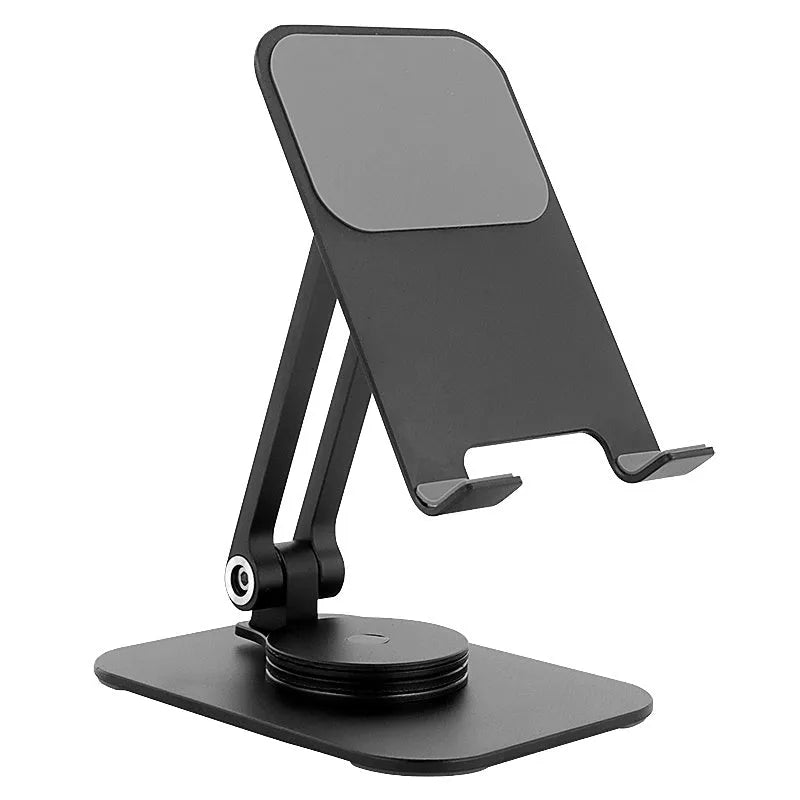 Aluminum alloy rotary desktop phone holder for tablets under 13 inches, with silicone pad, in black, silver grey or silvery white