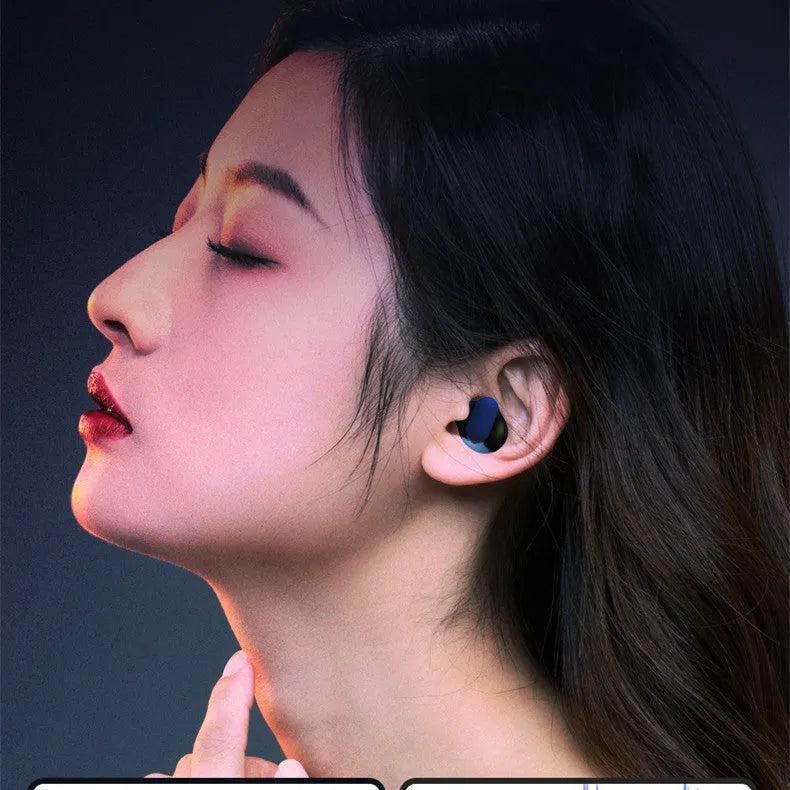 Black or red Bluetooth 5.0 in-ear headset with noise reduction, wireless charging, and power display.