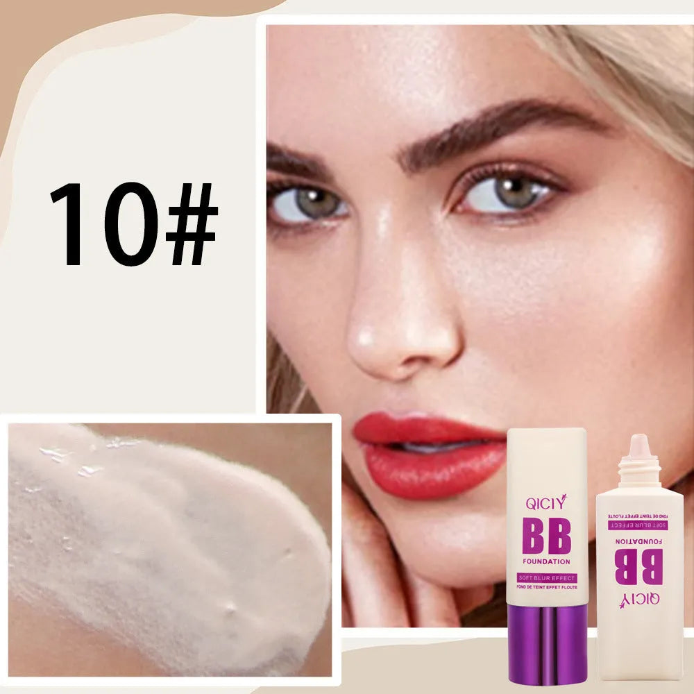Feeding bottle of BB cream liquid foundation concealer showing brightening repair formula.