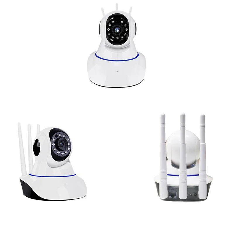 White dome-style wireless security camera with 1MP HD resolution for indoor and outdoor monitoring.