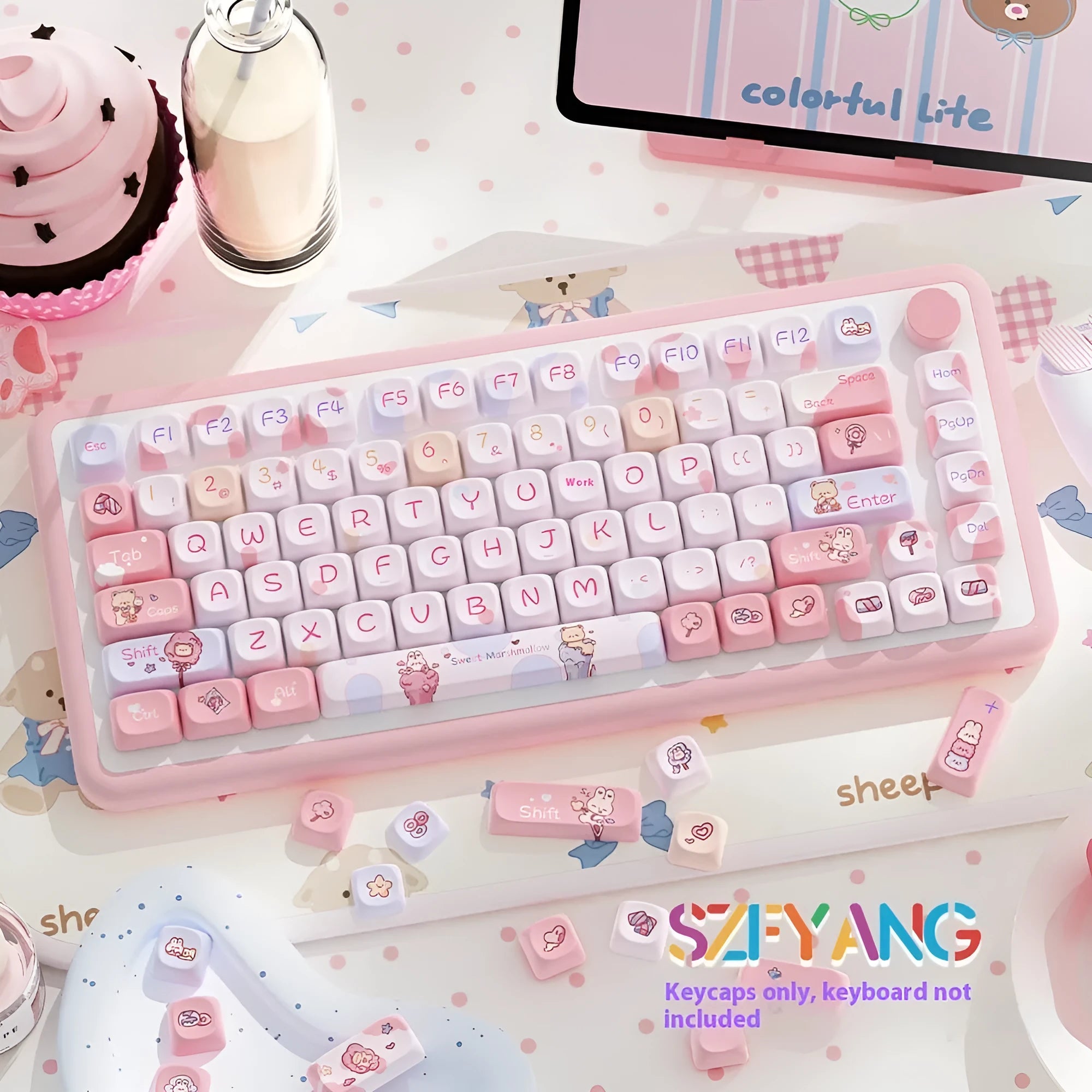 Sweet Cotton Candy colour mechanical keyboard key cap set in a package.