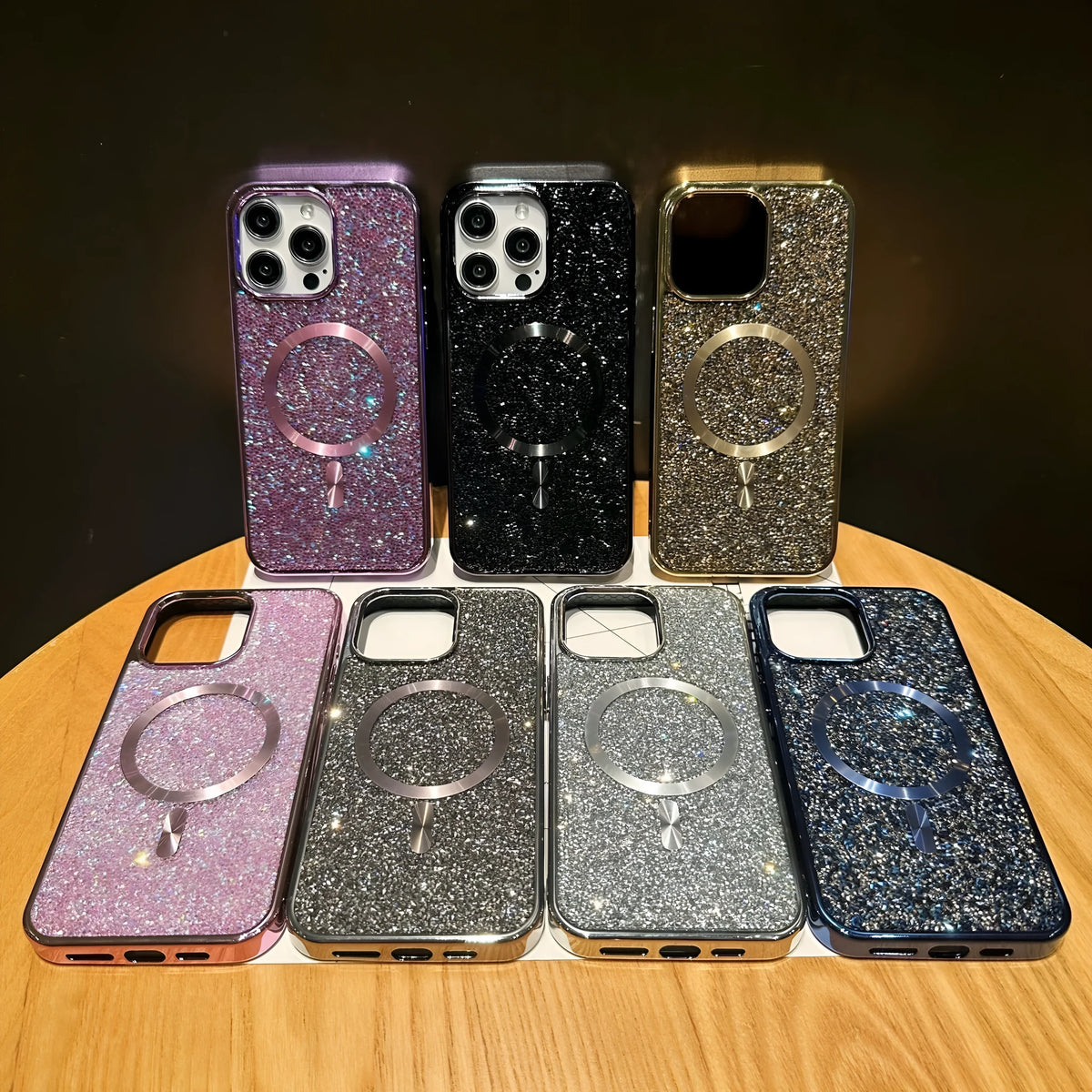 Luxury rhinestone magnetic TPU phone case for Apple iPhone, electroplated finish, pink colour