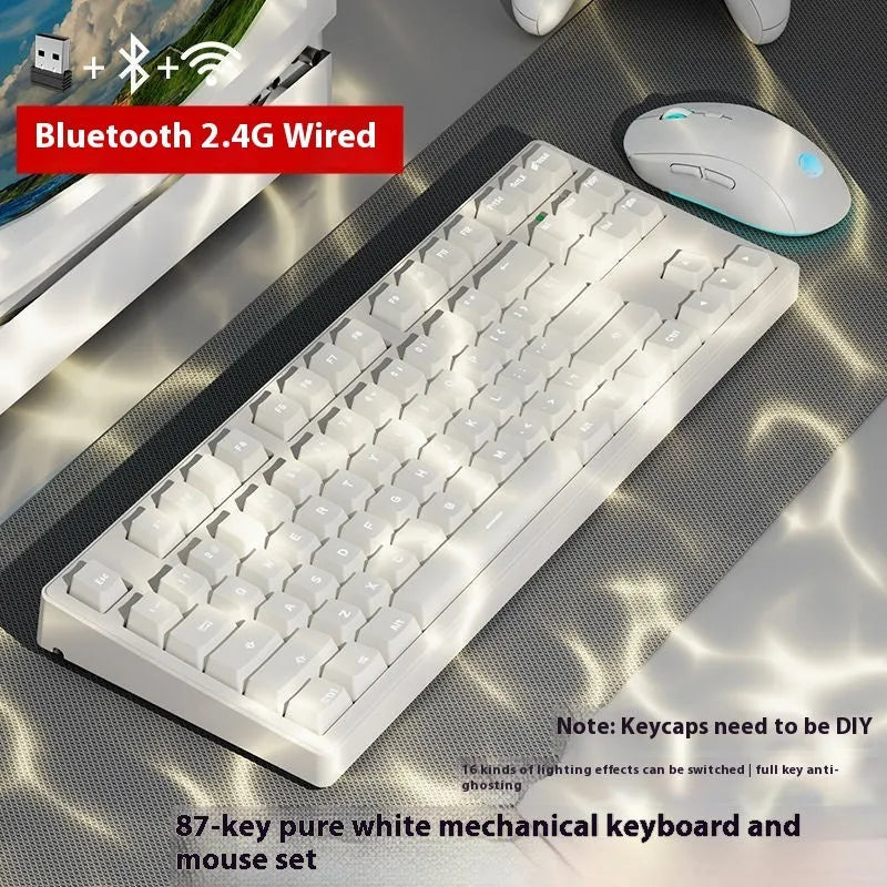 Mechanical keyboard with three connectivity modes in blue and white colour matching design