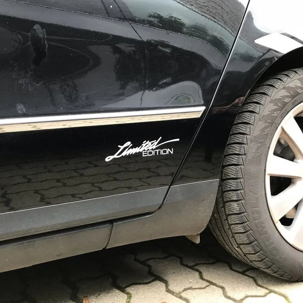 Plastic reflective English bumper sticker showing black, white and colourful options.