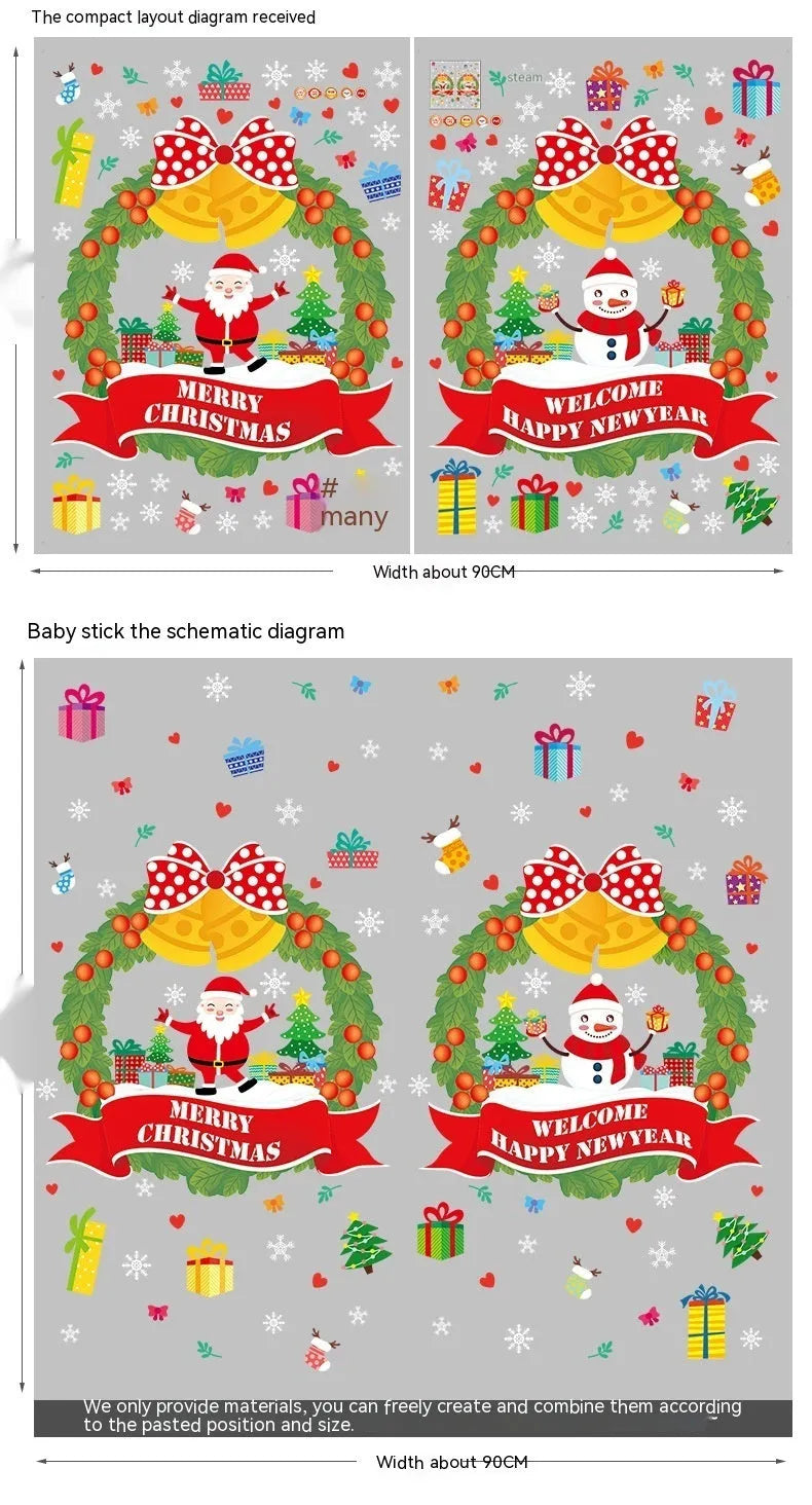 Large PVC Christmas static wall sticker with cartoon anime pattern measuring 60x45cm