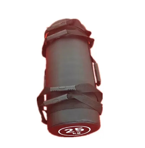 Flat white leather fitness training sandbag with weight options from 5kg to 30kg for gym workouts