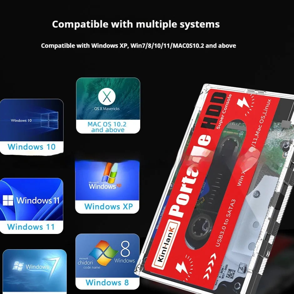 2TB external mechanical hard drive with USB cable and protective case