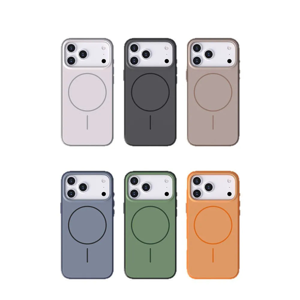 Two-tone magnetic suction AI photo button phone case for iPhone 16 and 17 series in several colour options