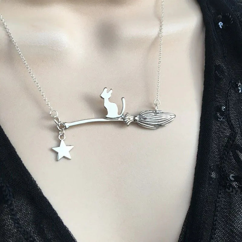 Black cat zodiac pendant necklace in alloy with gold or silver plating options