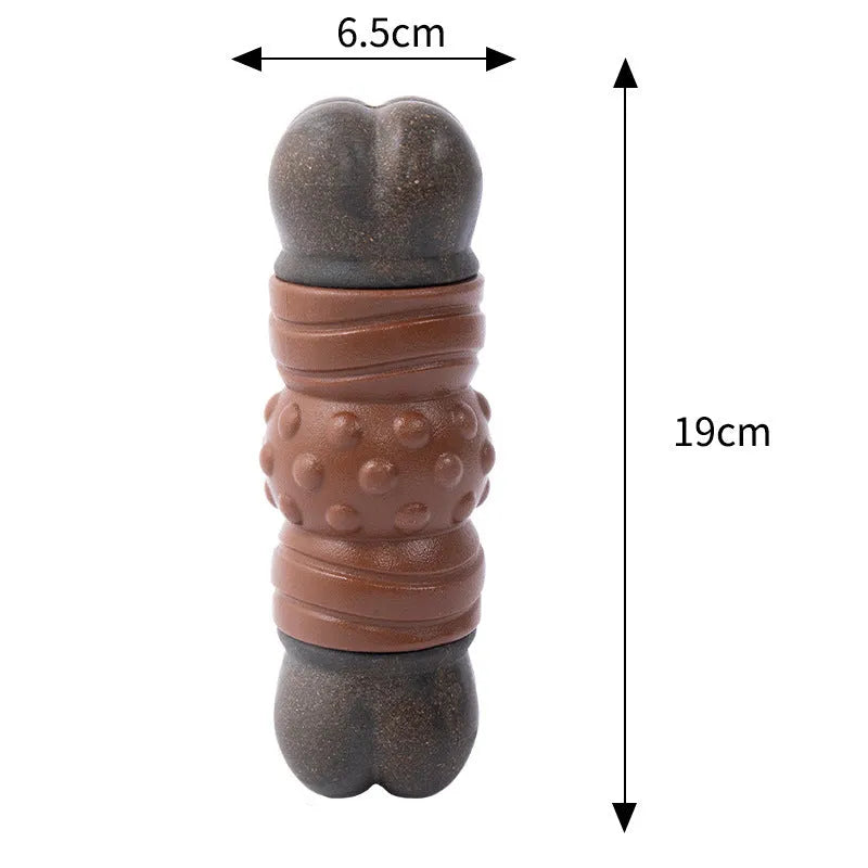 Large brown branch-shaped nylon dog chew toy with bacon flavour for aggressive chewers.