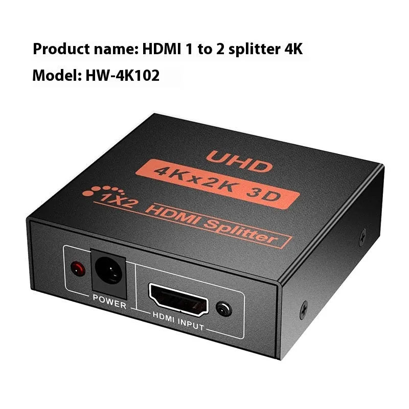 HDMI splitter device with one input and two output ports for 4K video distribution