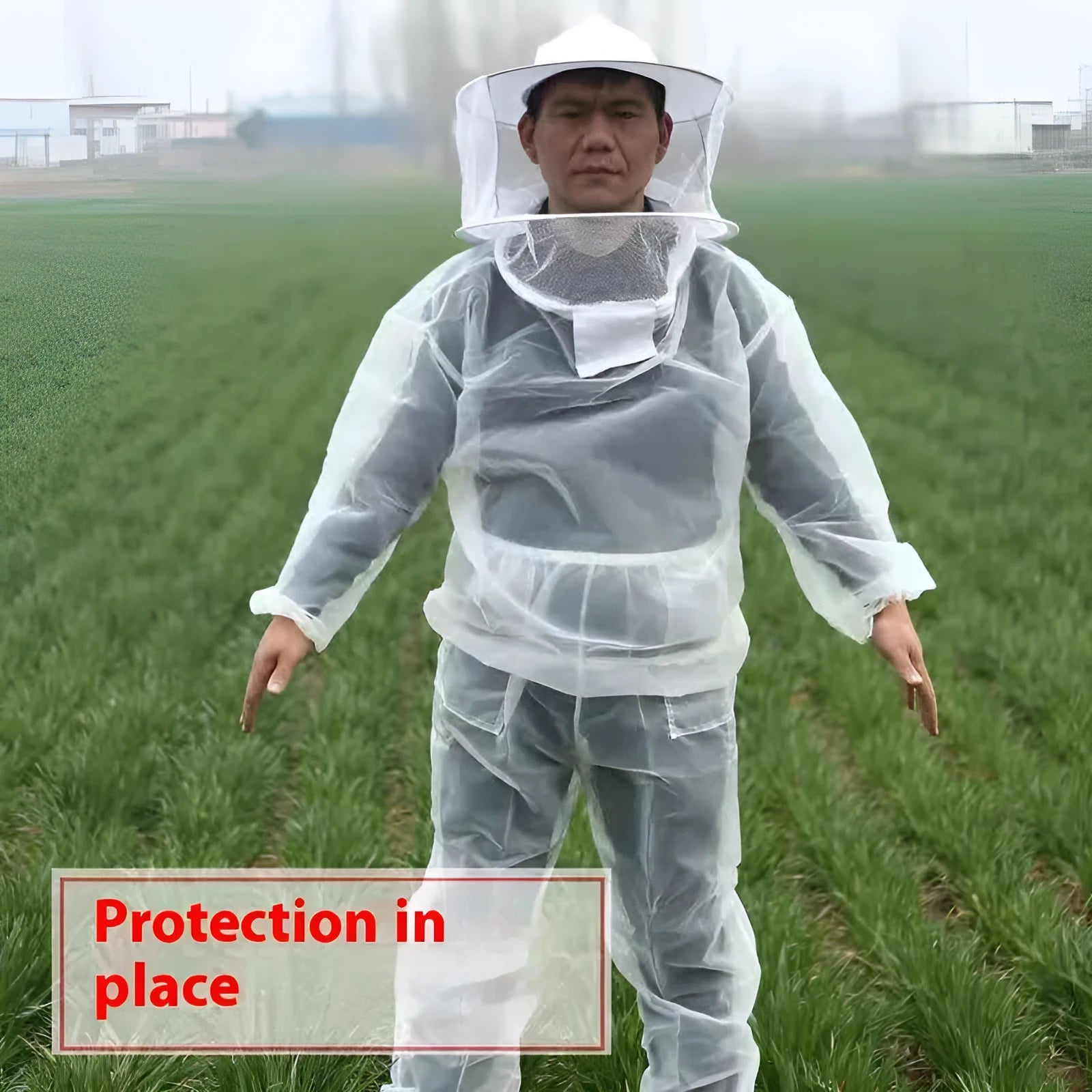 White 2XL anti-bee suit with transparent voile split nylon fabric for beekeeping