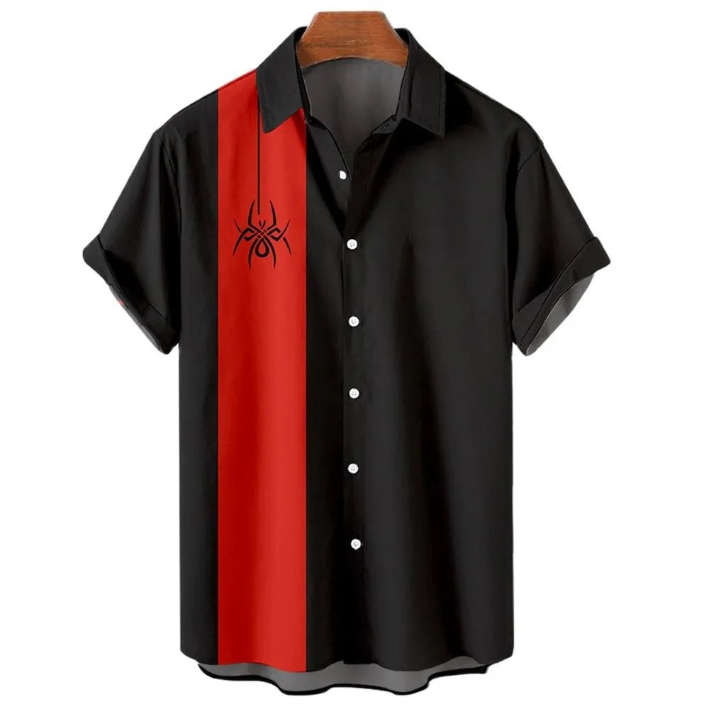Men's stripe pattern Hawaiian shirt with button-up front and short sleeves in elastic polyester fabric