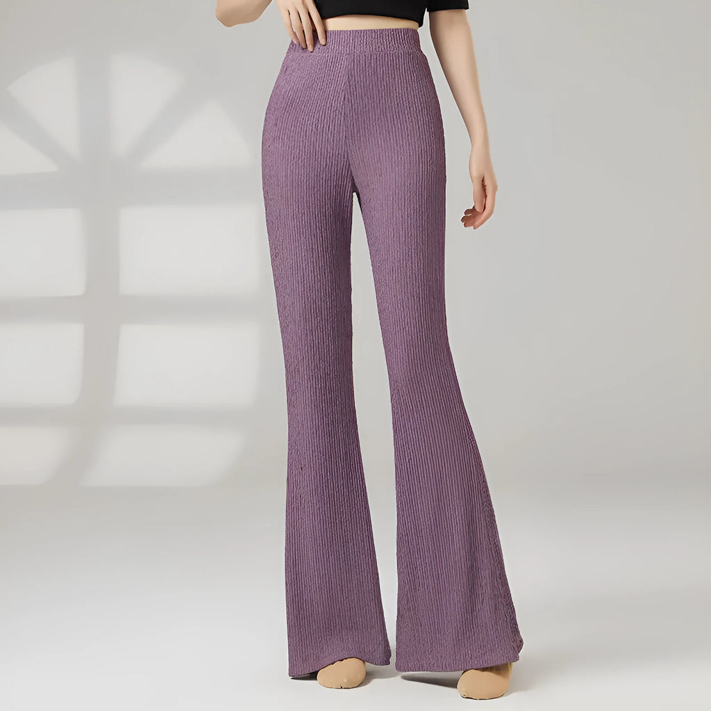 Women's solid colour polyester dance practice pants for classical and sports dance training.