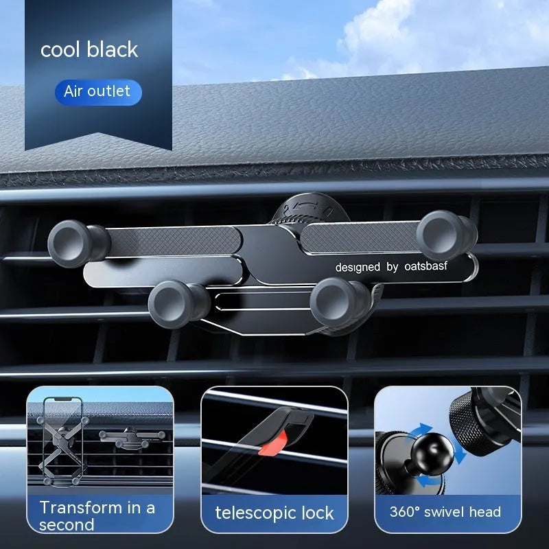 Silver car mobile phone holder bracket mounted on vehicle air vent