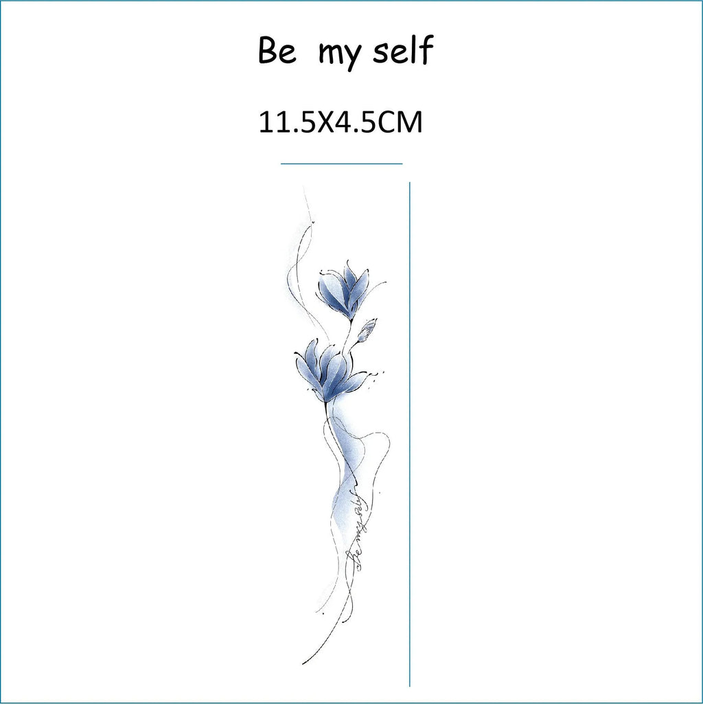 Colourful floral arm tattoo transfer sticker 11.5x4cm with Be My Self Be Yourself wording