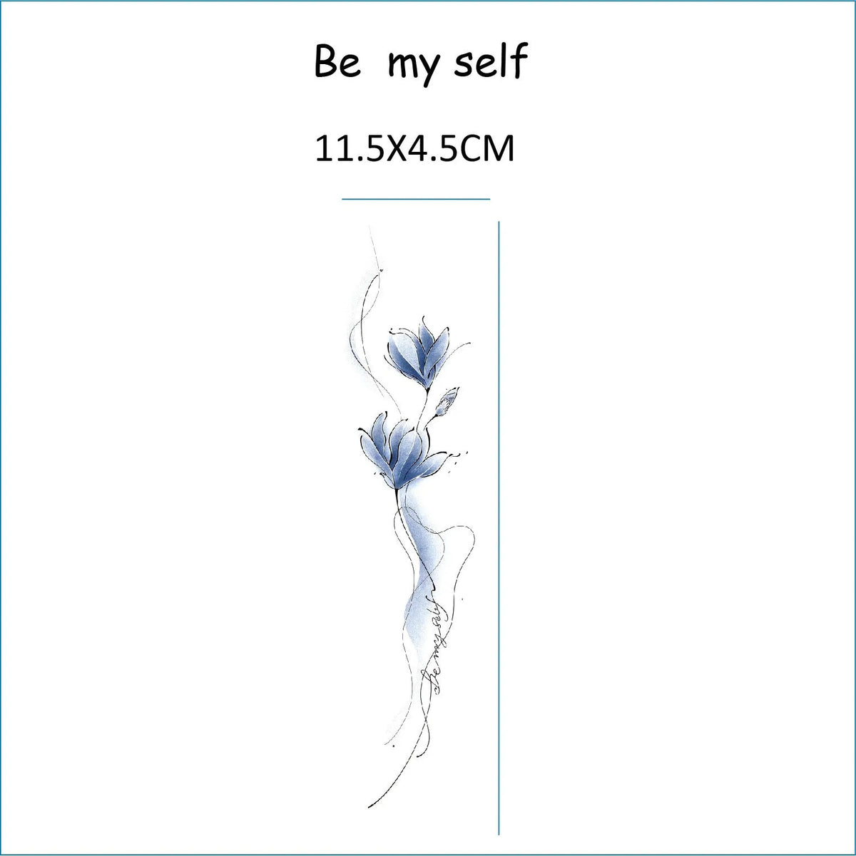 Colourful floral arm tattoo transfer sticker 11.5x4cm with Be My Self Be Yourself wording