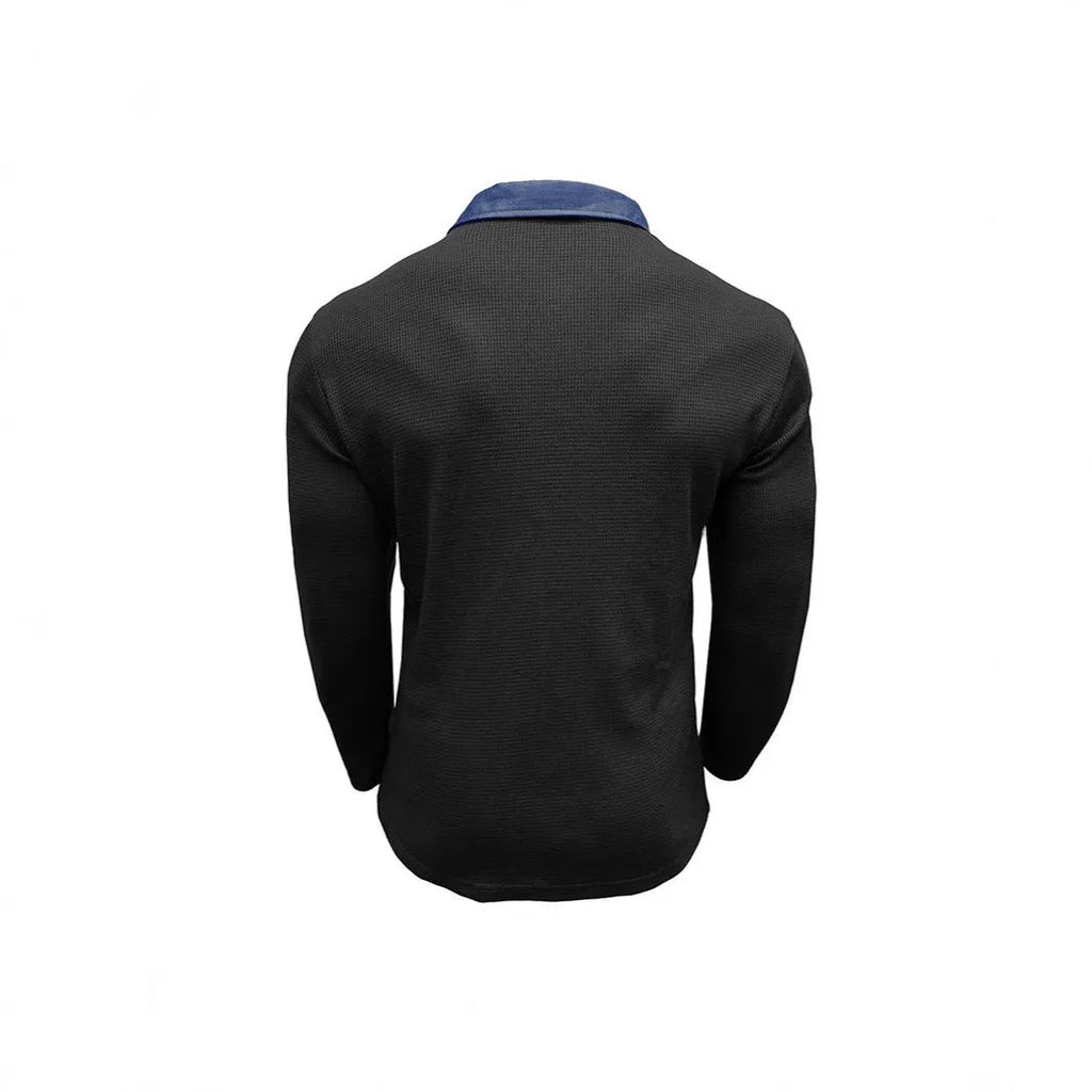 Men's long sleeve waffle texture polo shirt in loose fit with asymmetric design