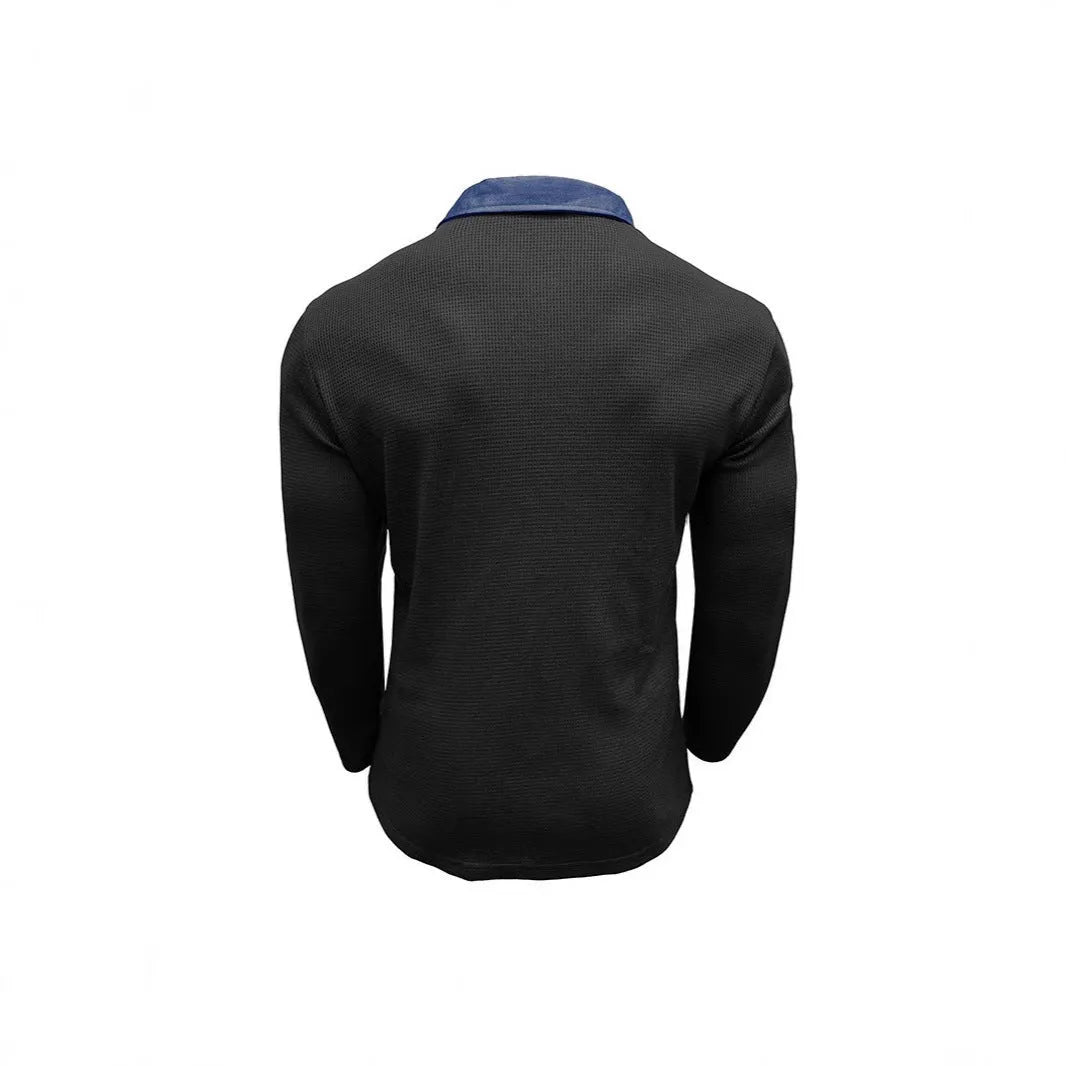 Men's long sleeve waffle texture polo shirt in loose fit with asymmetric design