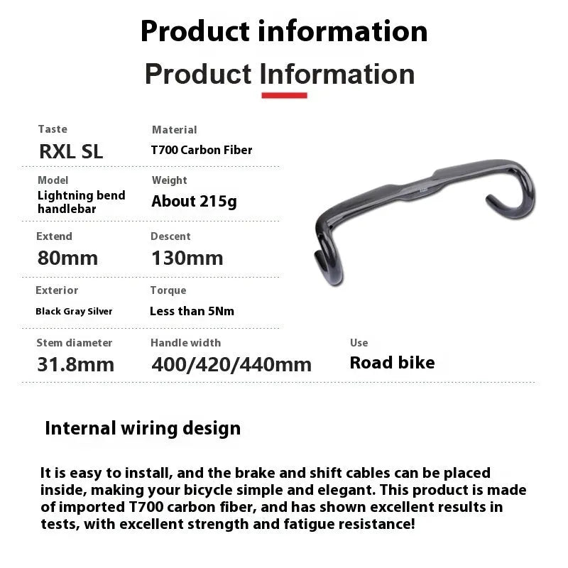 Carbon fibre road bicycle drop handlebar in Black Grey Silver showing Matte and Bright finish options at 400mm 420mm 440mm widths