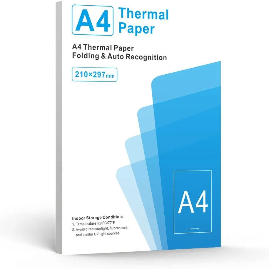 White A4 thermal printer paper sheets with quick-drying thermosensitive coating