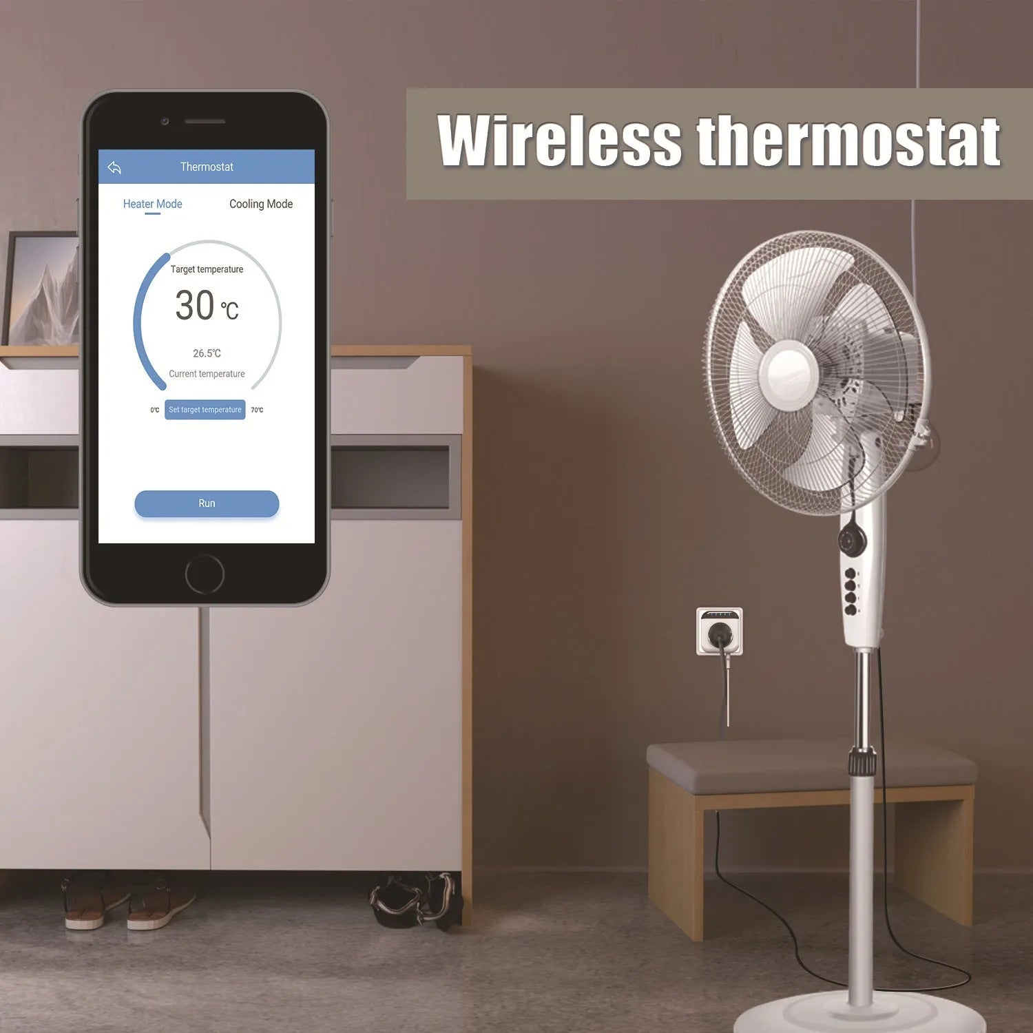 White Tuya WiFi smart socket with temperature sensor probe and US 3-hole plug design