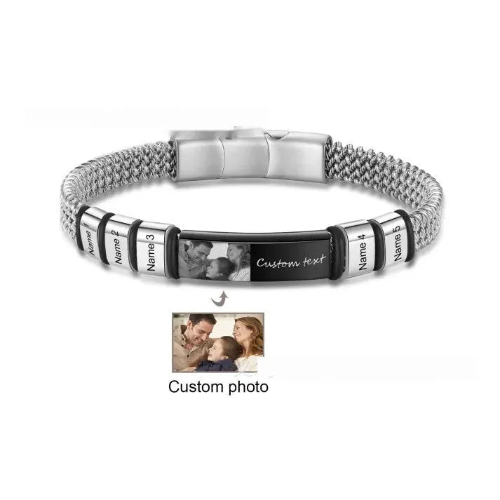 Men's titanium steel lettering bracelet with leather rope and heart-shaped beads in gift box