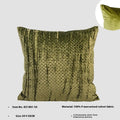 Quilted solid-colour velvet cushion pillow on a sofa, showing square and waist cushion sizes.