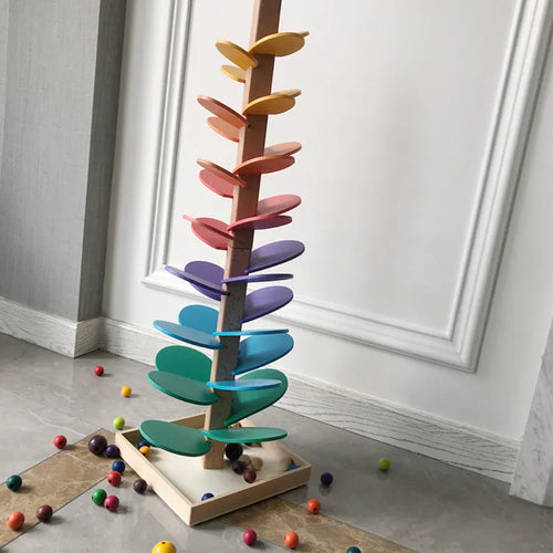 Baby educational ball wooden rainbow music tree with 10 colourful beads on wire tracks, 22.5 x 71cm