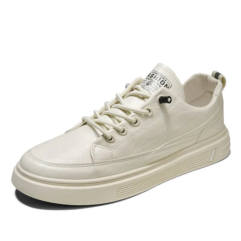 Men's Korean-style breathable canvas sneakers in beige with rubber sole and low-top design