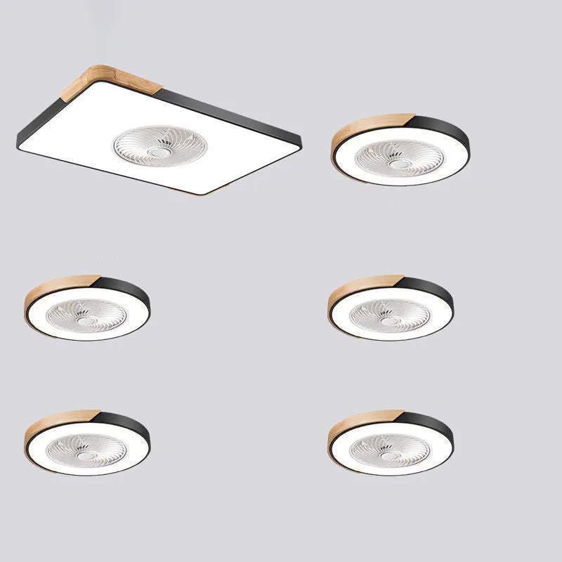 Nordic solid wood ceiling fan with light combination in rectangular, round and square size options
