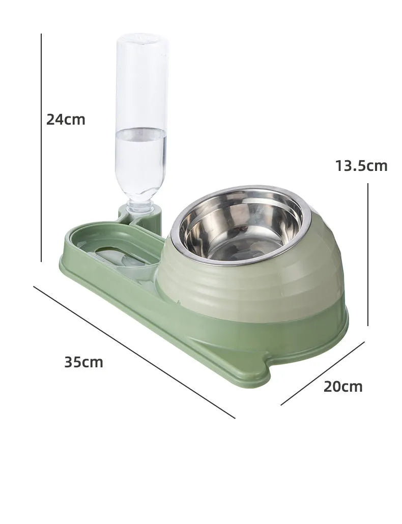 Brown automatic water dispenser cat bowl set with elevated food bowl for cats and small dogs