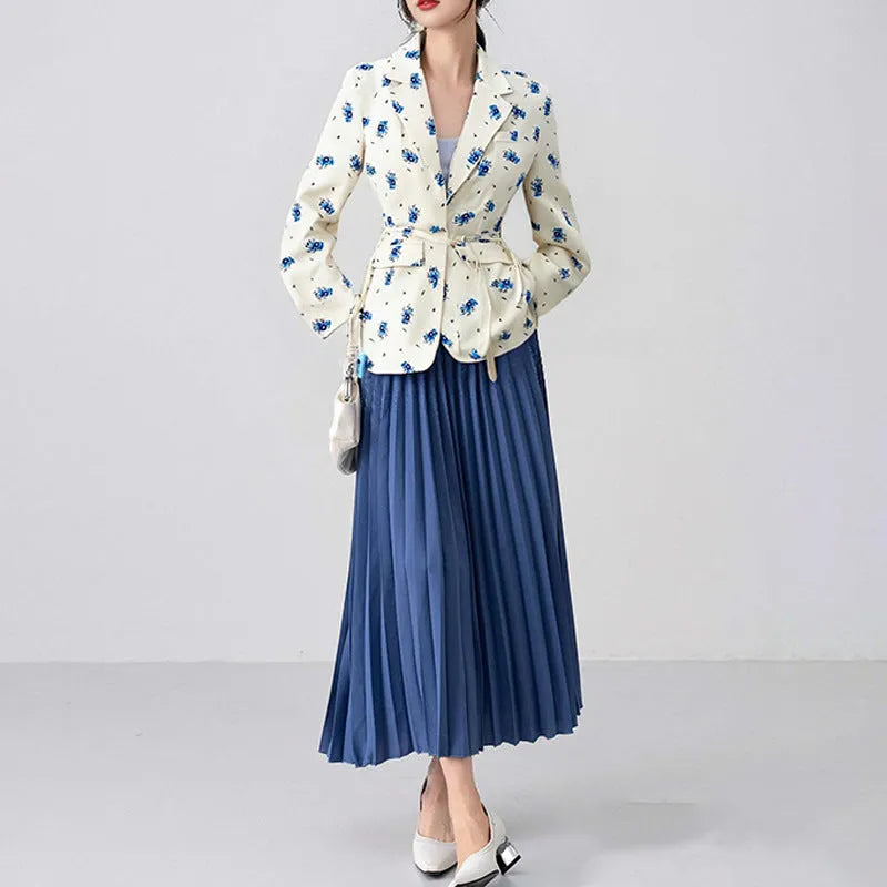 Women's white polyester suit jacket with a lace-up detail cinching the waist.