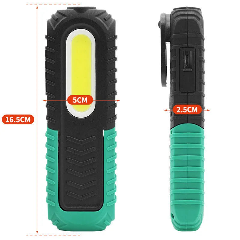 Black and green PET-coated auto repair work light with USB charging cable for vehicle inspection