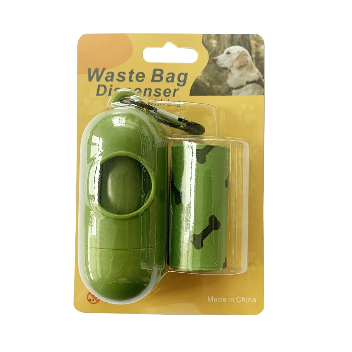 Military green degradable dog poop bags with black bone print, 23x33cm size