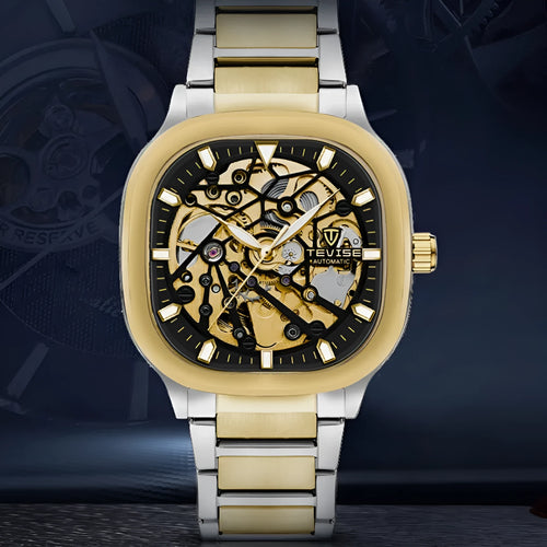 Automatic mechanical men's watch with all-metal case, stainless steel strap and mineral glass lens