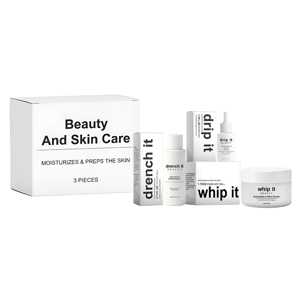 Beauty and skin care set with firming essence, anti-wrinkle cream, and rejuvenation cream