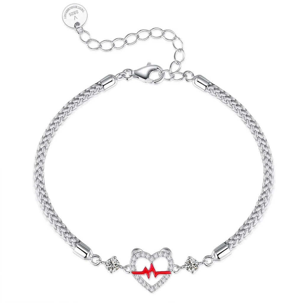 Bagley S925 silver heartbeat signal couple bracelet with heart shape pendant